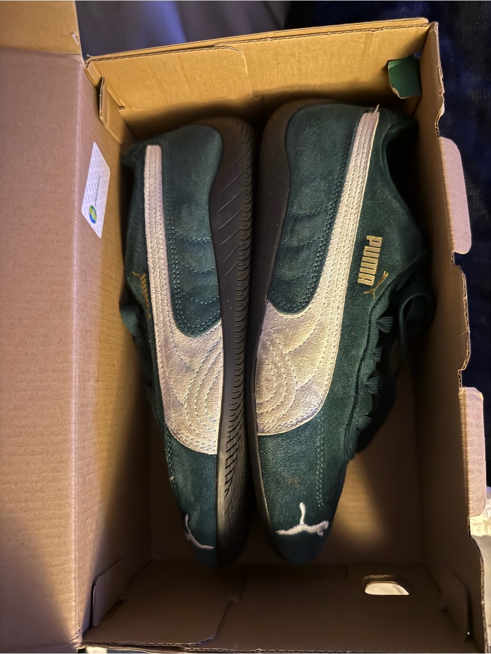 Puma Green Suede Sneakers with White Formstrip